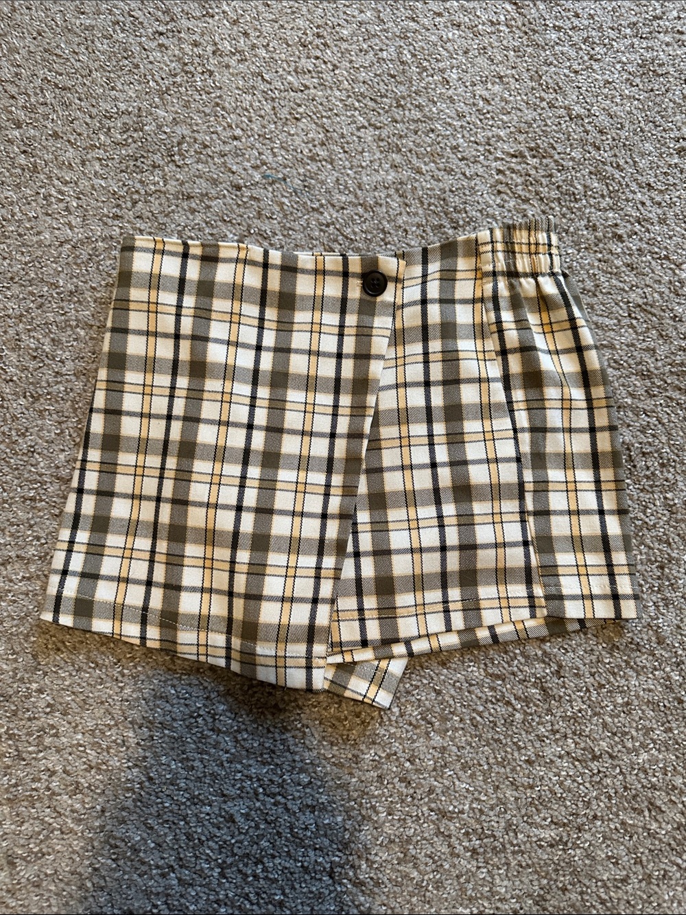 Arizona Jean Company Plaid Wrap-Front Skort in Olive, Cream & Yellow